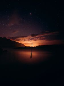 Preview wallpaper man, silhouette, jump, freedom, sunset, stars