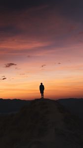 Preview wallpaper man, silhouette, loneliness, dusk, mountains