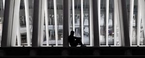 Preview wallpaper man, silhouette, loneliness, windows, building, architecture, bw