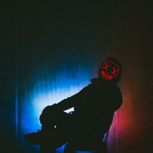 Preview wallpaper man, silhouette, mask, neon, dark
