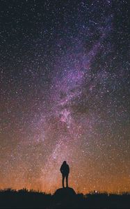Preview wallpaper man, silhouette, milky way, starry sky, loneliness, night