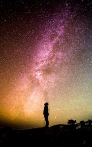 Preview wallpaper man, silhouette, milky way, stars, night, alone