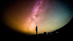 Preview wallpaper man, silhouette, milky way, stars, night, alone