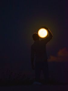 Preview wallpaper man, silhouette, moon, dark, illusion