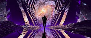 Preview wallpaper man, silhouette, nebula, space, portal, art