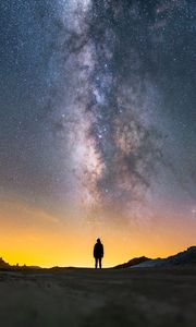 Preview wallpaper man, silhouette, night, milky way, alone