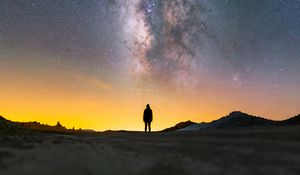 Preview wallpaper man, silhouette, night, milky way, alone