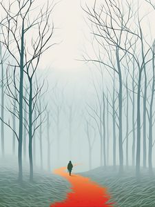 Preview wallpaper man, silhouette, road, forest, fog, art