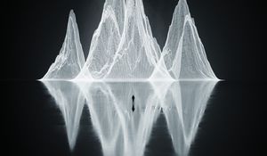 Preview wallpaper man, silhouette, rocks, reflection, black and white, art