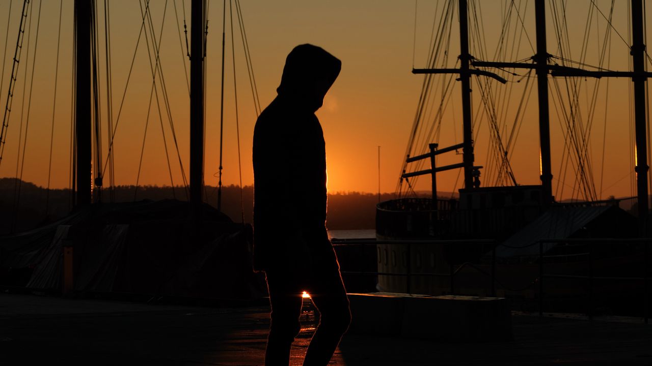 Wallpaper man, silhouette, shadow, sunset, dark