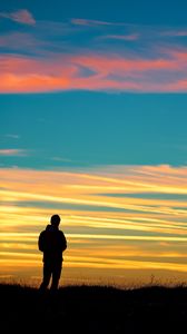 Preview wallpaper man, silhouette, sky, sunset, alone