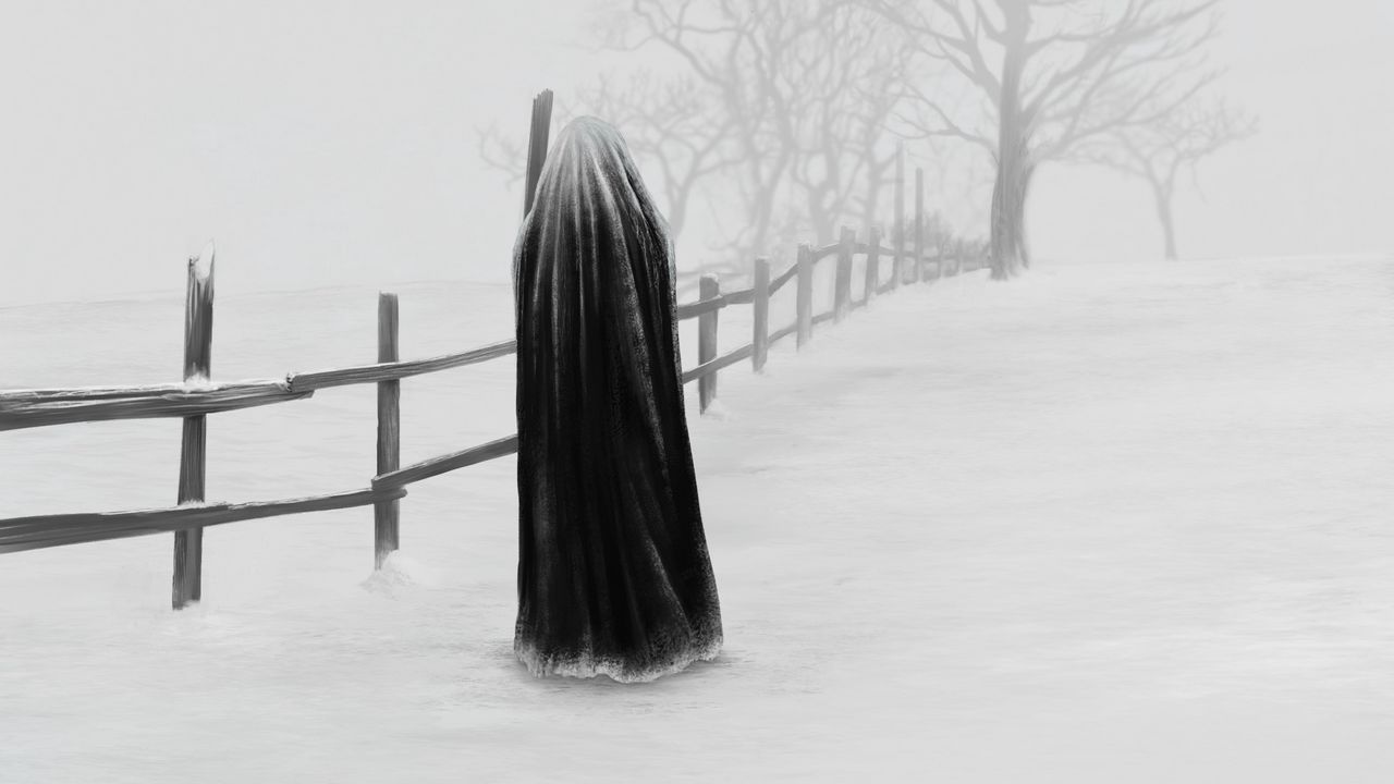 Wallpaper man, silhouette, snow, winter, alone, art