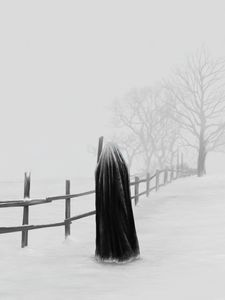 Preview wallpaper man, silhouette, snow, winter, alone, art