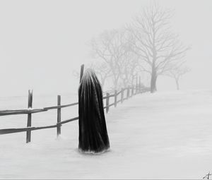 Preview wallpaper man, silhouette, snow, winter, alone, art