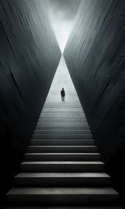 Preview wallpaper man, silhouette, stairs, dark