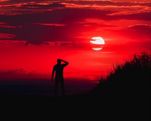 Preview wallpaper man, silhouette, sunset, sky