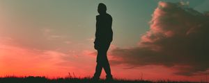 Preview wallpaper man, silhouette, sunset, sky, walk