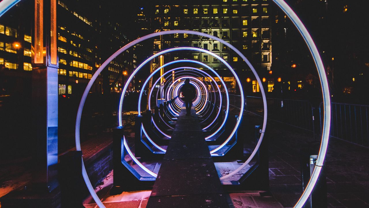 Wallpaper man, silhouette, tunnel, city, night