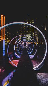 Preview wallpaper man, silhouette, tunnel, city, night