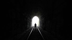 Preview wallpaper man, silhouette, tunnel, bw