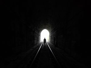 Preview wallpaper man, silhouette, tunnel, bw