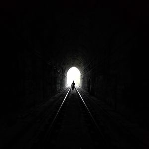 Preview wallpaper man, silhouette, tunnel, bw