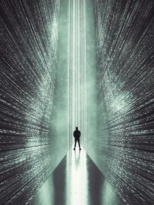 Preview wallpaper man, silhouette, tunnel, light, glow