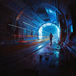 Preview wallpaper man, silhouette, tunnel, long exposure, art