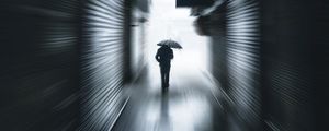 Preview wallpaper man, silhouette, umbrella, tunnel, alone