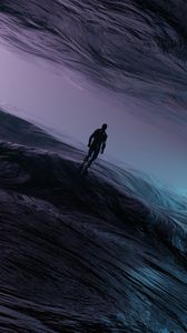Preview wallpaper man, silhouette, water, waves, art, fantasy