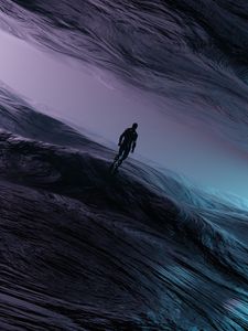 Preview wallpaper man, silhouette, water, waves, art, fantasy