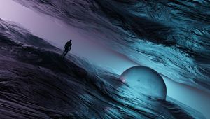 Preview wallpaper man, silhouette, water, waves, art, fantasy