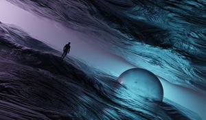 Preview wallpaper man, silhouette, water, waves, art, fantasy