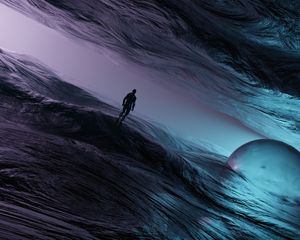 Preview wallpaper man, silhouette, water, waves, art, fantasy