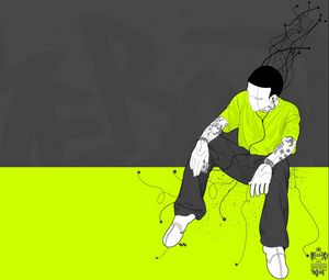 Preview wallpaper man, sitting, colorful graphics
