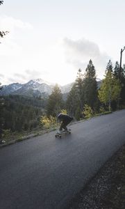 Preview wallpaper man, skate, helmet, slope, mountains