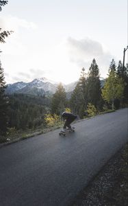 Preview wallpaper man, skate, helmet, slope, mountains