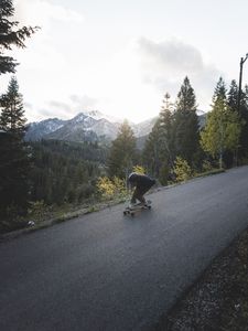 Preview wallpaper man, skate, helmet, slope, mountains