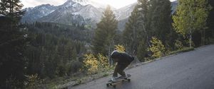 Preview wallpaper man, skate, helmet, slope, mountains