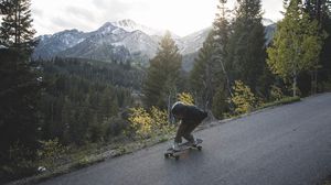 Preview wallpaper man, skate, helmet, slope, mountains