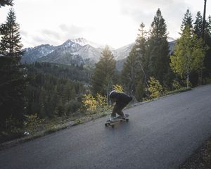 Preview wallpaper man, skate, helmet, slope, mountains