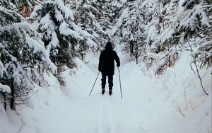 Preview wallpaper man, skier, skiing, forest, snow, winter