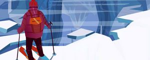 Preview wallpaper man, skiing, bears, ice floes, art