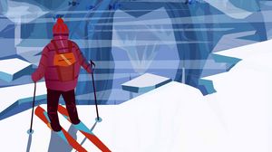 Preview wallpaper man, skiing, bears, ice floes, art
