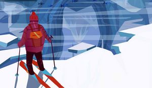 Preview wallpaper man, skiing, bears, ice floes, art