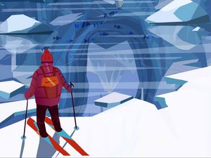 Preview wallpaper man, skiing, bears, ice floes, art