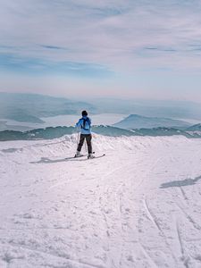 Preview wallpaper man, skiing, mountains, snow, winter, white