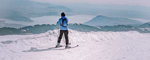 Preview wallpaper man, skiing, mountains, snow, winter, white