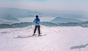 Preview wallpaper man, skiing, mountains, snow, winter, white