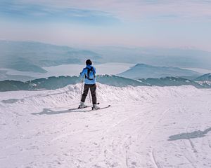 Preview wallpaper man, skiing, mountains, snow, winter, white